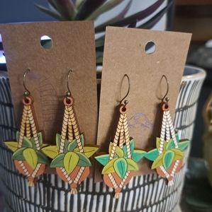Hand painted wooden plant earrings